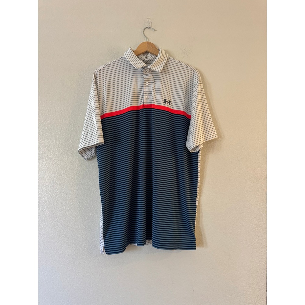 Under Armour Polo HeatGear Striped Short Sleeve Loose Fit XL Navy White Excel